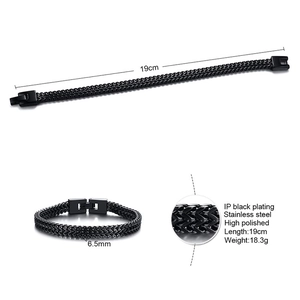 Detail view of IP black stainless steel keel chain bracelet with high polished finish