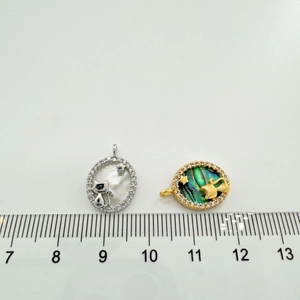 Handcrafted 18k gold plated cat pendant with natural shell inlay and sparkling crystals