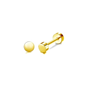 Minimalist golden stainless steel geometric disk stud earrings with barbell screw back closure