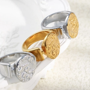 Minimalist 18K gold and silver plated stainless steel ring with nebula relief texture
