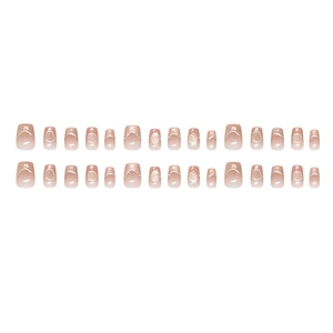 French aurora butterfly press-on nails in soft pink gradient and square shape
