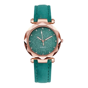 Elegant starry sky watch for women with dark green dial and rose gold case