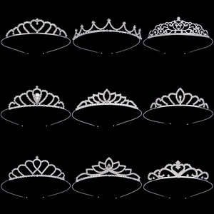 Set of 9 sparkling silver rhinestone tiaras and heart crowns for girls and princesses