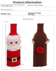 Detailed size specifications for Santa and reindeer knitted Christmas wine bottle covers