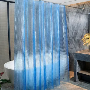 Details des blauen 3D-Quadrats auf wasserdichtem PEVA-Duschvorhang mit Metallösen