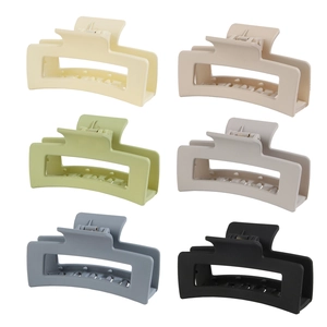 Detailed set of six large matte rectangular hair claws in various neutral colors