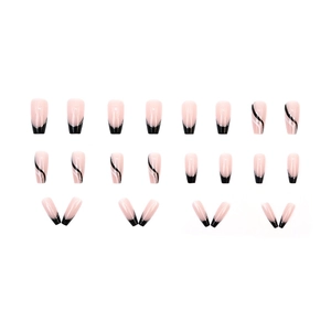 Coffret de 24 faux ongles French noirs avec paillettes et rayures stylées