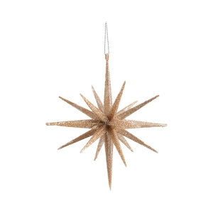Champagne gold glitter star Christmas tree ornament with elegant textured hanging string