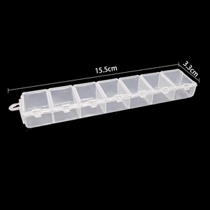 7-compartment clear plastic organizer box for jewelry and beads, 15.5cm long