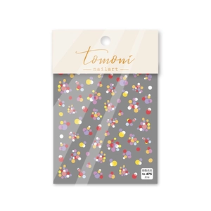 Detail of colorful polka dot nail art stickers in clear retail packaging with logo