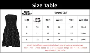 Größentabelle für rückenfreies Punkte-Schlauchkleid mit Maßen für S, M und L