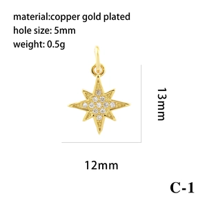 18K gold plated copper star pendant with zircon stones and size specifications