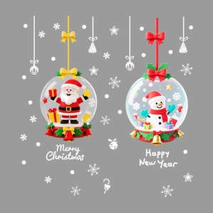 3D Santa and Snowman Christmas crystal ball ornaments with red and green ribbons