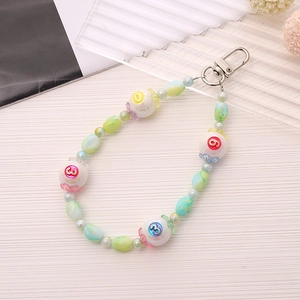 Colorful number beaded phone charm with white beads and silver lobster clasp