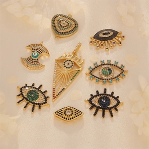 Evil Eye Charms Gold Plated Copper Colorful Zircon Shell Inlaid Connectors For DIY Bracelet Necklace Jewelry Making Trendy