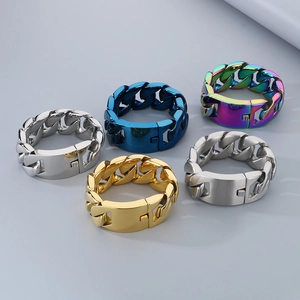 Dettagli di bracciali a catena cubana da 31mm in argento, blu, oro e colori arcobaleno
