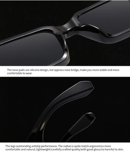 Detail of ergonomic silicone nose pads and non-slip temples on black square sunglasses