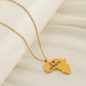 Collana Pendente Mappa Africa Placcato Oro 18K Acciaio Inossidabile Inciso I Love Africa Cuore Gioielli Etnici