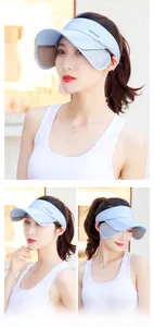 Detail of light blue sun visor showing retractable side wings and breathable sport fabric