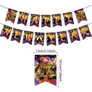 2026 Happy New Year banner set with fireworks design and size specs 13x18.5cm