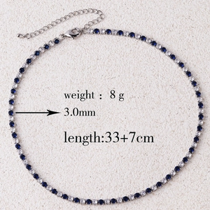 3.0mm blue turquoise tennis chain necklace with adjustable length and 8g weight