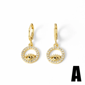 Boucles d'oreilles pendantes œil grec en or avec zircons blancs pour femmes bijoux