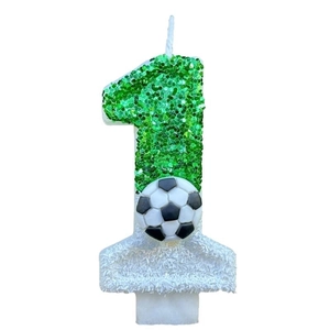Bougie d'anniversaire créative numéro 1 avec paillettes vertes et motif de ballon de foot