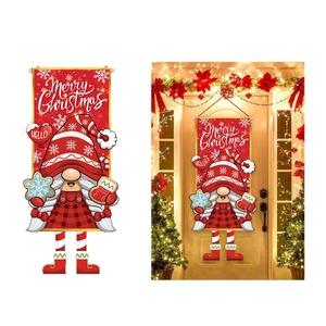 Christmas Gnome door curtain banner with Merry Christmas text for festive home decoration