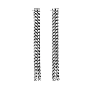 Sleek silver stainless steel spiga wheat chain drop earrings for men and women