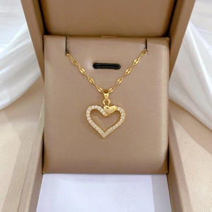 Elegante Collar Con Colgante De Corazón Chapado En Oro Cadena De Acero Inoxidable Cobre Micro Pave Circón Joyas De Mujer