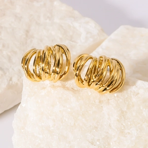 Boucles D'oreilles Créoles Spirales En Acier Inoxydable Plaqué Or 18K Texturées Géométriques Creuses Pour Femmes Style INS