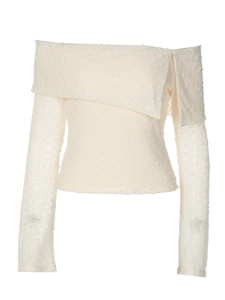 Off-shoulder long sleeve knit top in creamy white with unique textured fabric design