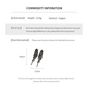 Detailed size and weight specs for the 14K gold plated long tassel earrings