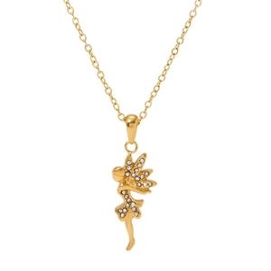 Elegant gold stainless steel necklace featuring a sparkling fairy pendant with rhinestones