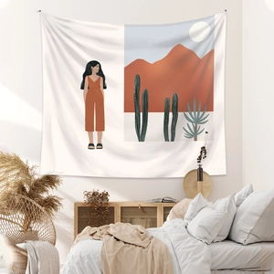 Artistic desert woman tapestry with warm mountain landscape for bedroom wall decoration