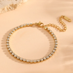 Elegant 18K gold plated titanium steel tennis bracelet with sparkling square cubic zirconia