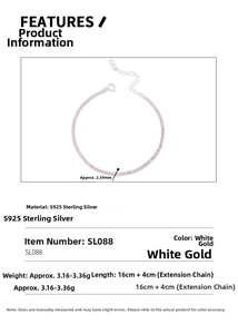Detailed macro view of S925 sterling silver tennis bracelet with 2.39mm pink gemstones