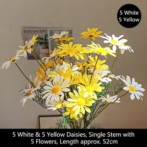 Artificial chamomile daisy bouquet with 5 white and 5 yellow stems for home decor