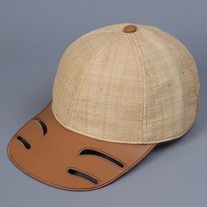Raffia Straw Baseball Cap With Hollow Out PU Leather Brim Patchwork Sun Hat Breathable Adjustable Fashion For Men Women