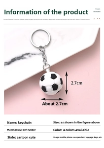 Detail view of soccer ball keychain with PVC soft rubber texture and metal keyring