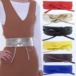 Detail of OBI style wide waist belt with ribbon bow tie in multiple colors