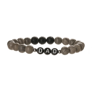 8mm Tigerauge und Lavastein DAD-Armband für Herren auf weißem Hintergrund präsentiert