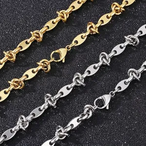 Stainless Steel Marine Link Chain Necklace With Knot Design Minimalist Coffee Bean Style For Women Fashion Jewelry