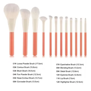 12pcs holiday makeup brush set with peach handles and white bristles for professional use