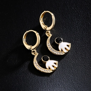 18K gold plated moon astronaut earrings with cubic zirconia and enamel details