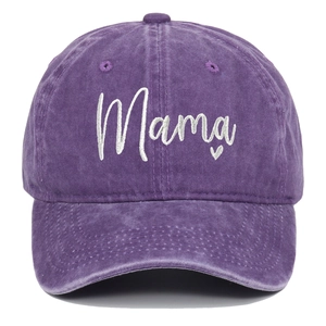 Vintage washed purple baseball cap with white Mama embroidery and heart detail