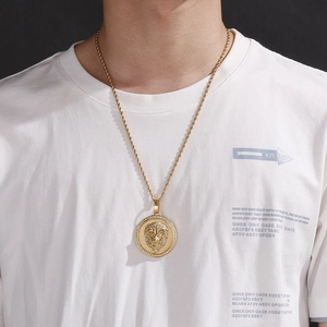 Hip hop 18k gold plated lion head pendant necklace with sparkling micro-pave zircons for men