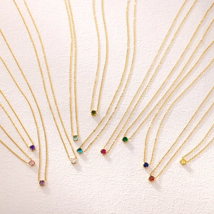 18K gold plated stainless steel birthstone necklaces with multi-color zircon pendants