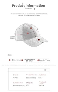 Spécifications de taille pour casquette de baseball en nylon délavé unisexe.