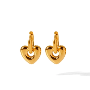 Elegant 18K gold plated heart-shaped hoop earrings in minimalist stainless steel design